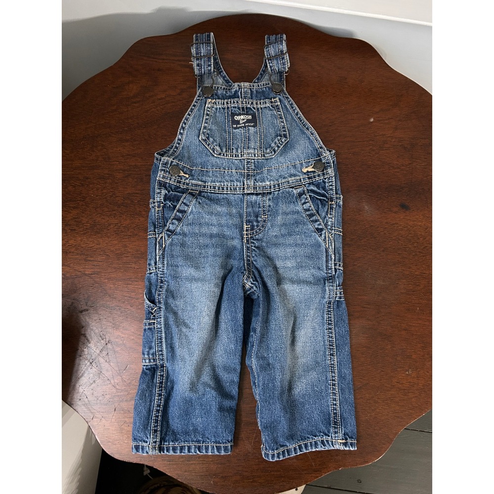 OshKosh B'gosh Baby Boys Blue Denim Carpenter Bib Overalls 12M Medium Wash